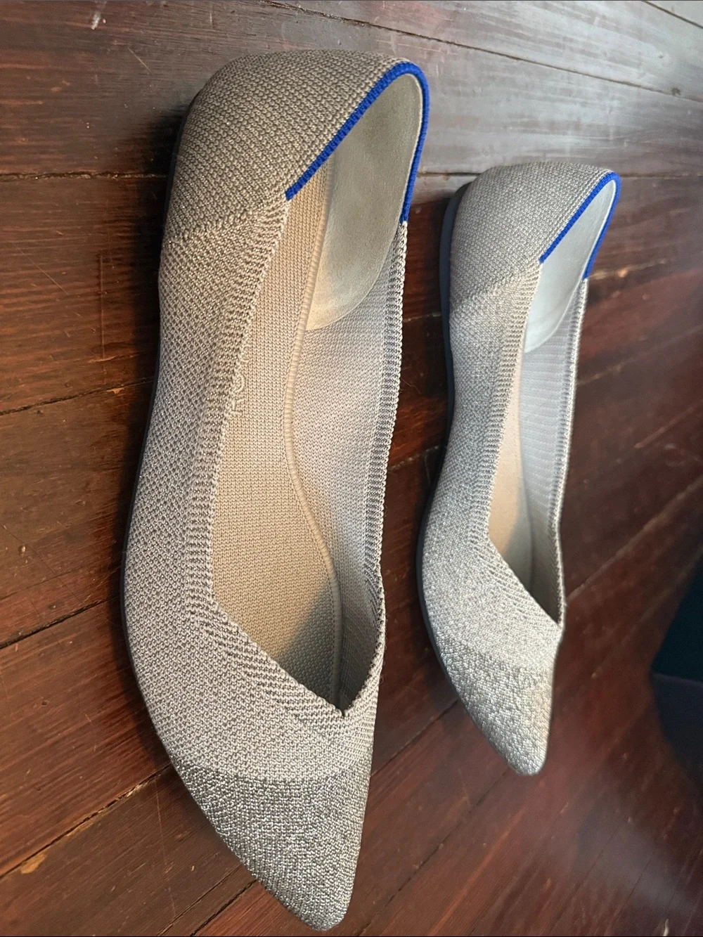 Rothy's The Point - Silver Metallic with Blue Trim